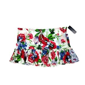 Ralph Lauren Y2K Floral Ruffle Drawstring Mini Swim Cover Skirt